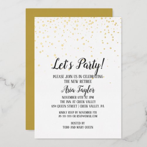 Lets Party Confetti Retirement Party Gold  Foil Invitation