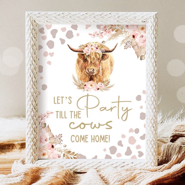 Let's Party Cow Highlander Cow Boho Farm Birthday Poster (Creator Uploaded)