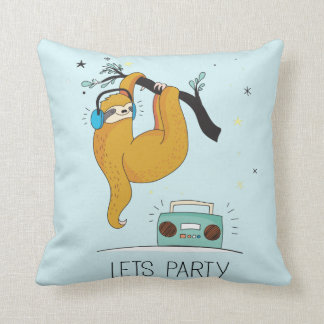 Let's Party Cute Sloth Custom Throw Pillow