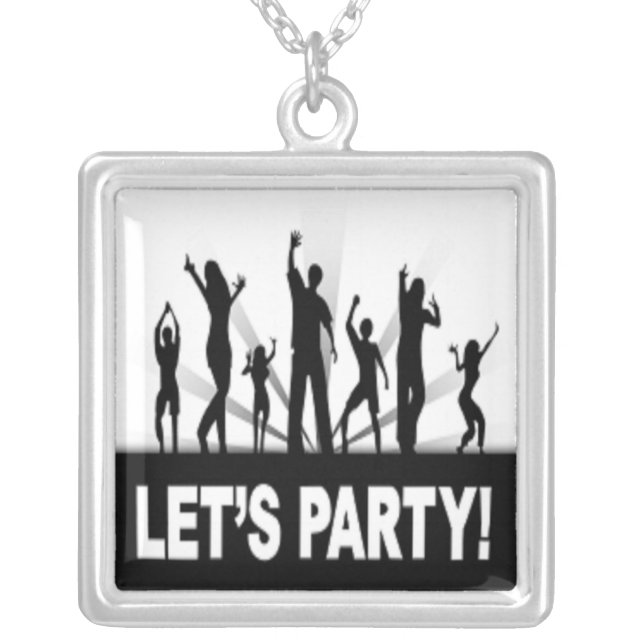 "LET'S PARTY" DANCERS SILVER PLATED NECKLACE (Front)