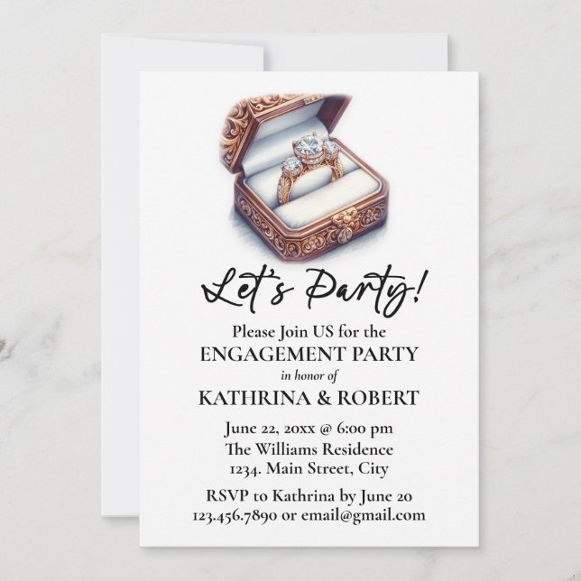 Let's Party! Elegant Ring Engagement Party Invitation (Front)