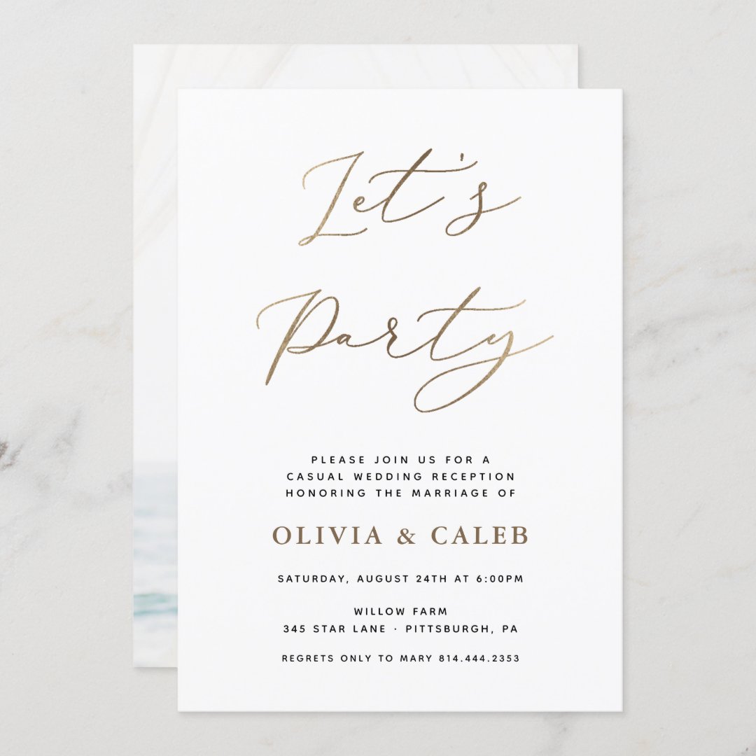 Let's Party Elopement Wedding Reception invitation | Zazzle