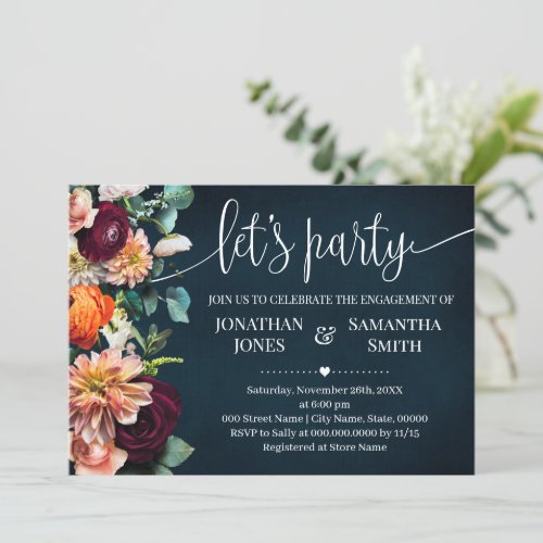 Lets Party Engagement Navy Wine Burgundy Wedding Invitation