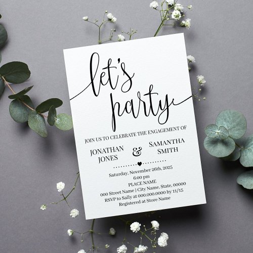Lets party engagement party Minimalist Wedding Invitation