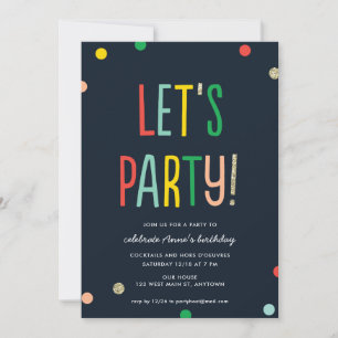 Let's Party! Faux Gold Confetti Party Invitation
