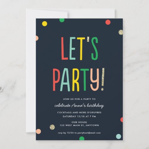 Lets Party Faux Gold Confetti  Party Invitation