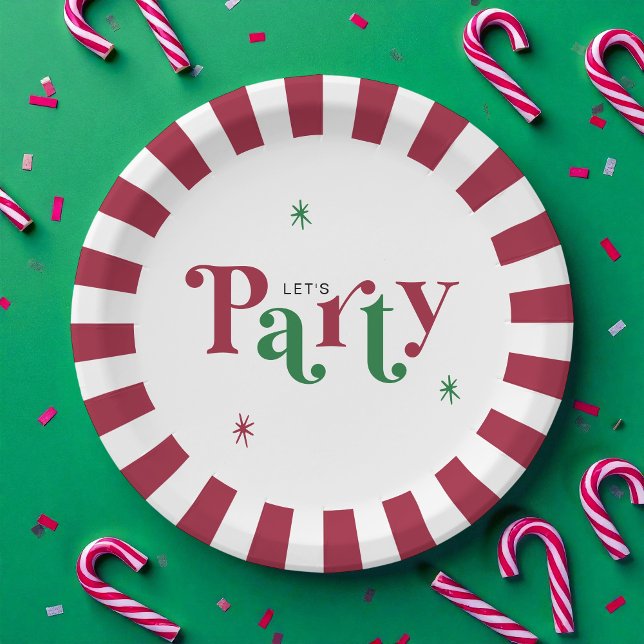Let's Party Festive Retro Whimsical Red and Green Paper Plates (Creator Uploaded)