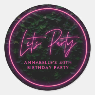 Lets party foliage wall neon pink funky birthday b classic round sticker