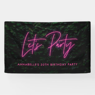 Lets party foliage wall neon pink funky birthday banner
