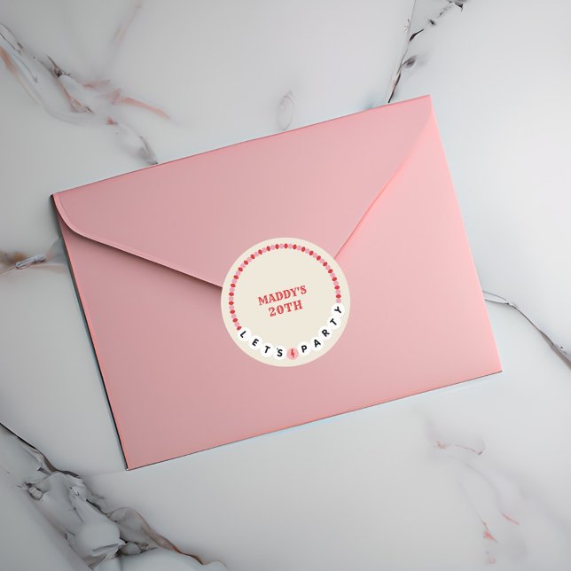 Let's Party Friendship Bracelet Red Pink Birthday Classic Round Sticker (Creator Uploaded)