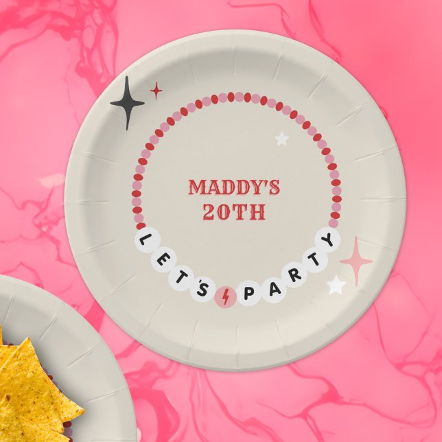 Let's Party Friendship Bracelet Red Pink Birthday Paper Plates (Creator Uploaded)