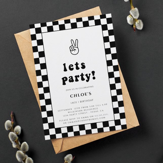 lets party fun checkered birthday invitation (Creator Uploaded)