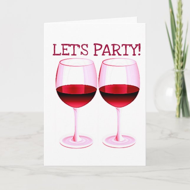LET'S PARTY! FUN PARTY RED WINE PRINT CARD (Front)
