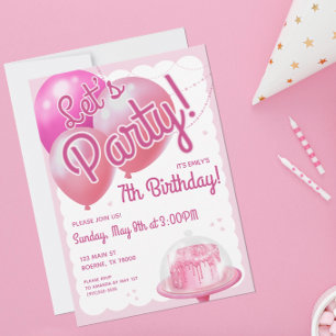 Let's Party Girly Pink Invitation