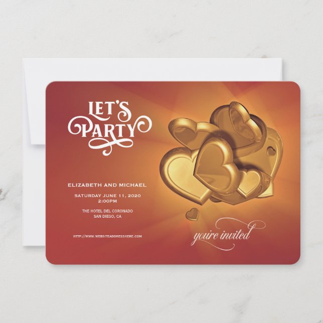 Let's Party Gold Hearts Save The Date (Version 5) (Front)