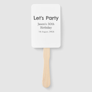 Let's party happy 30th birthday simple gray name hand fan