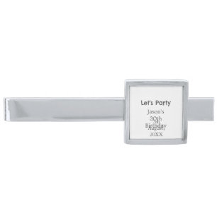 Let's party happy 30th birthday simple gray name silver finish tie bar
