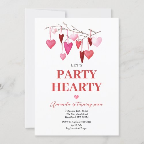 Lets Party Hearty Valentine Balloon Birthday Invitation