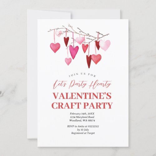 Lets Party Hearty Valentine Craft Party  Invitation