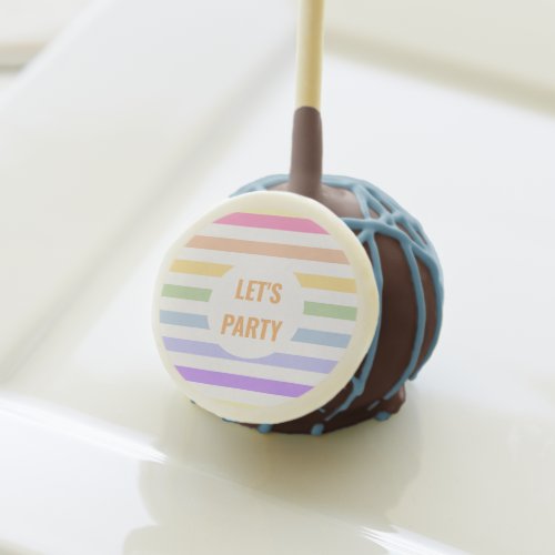 Lets Party in White Circle Pastel Rainbow Stripes Cake Pops