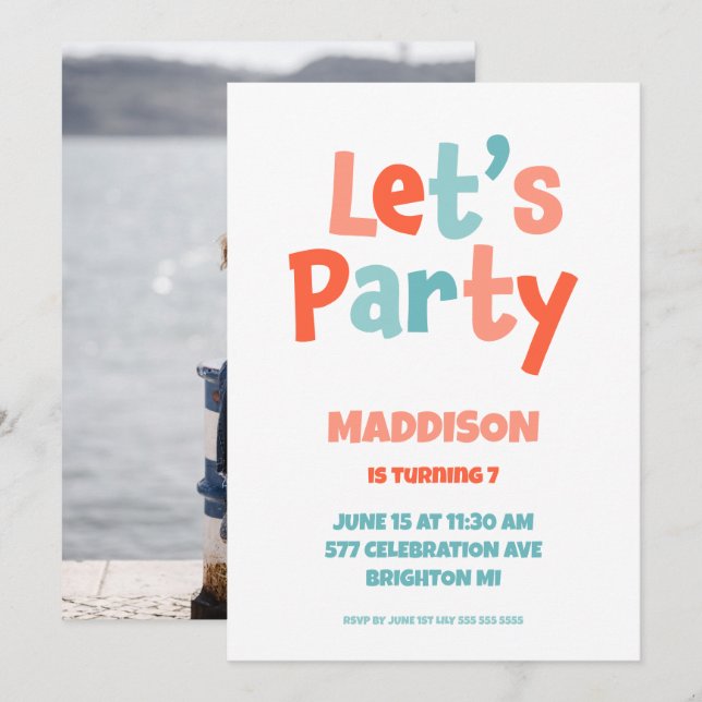 Let's Party Kids Birthday Party Invitation (Front/Back)