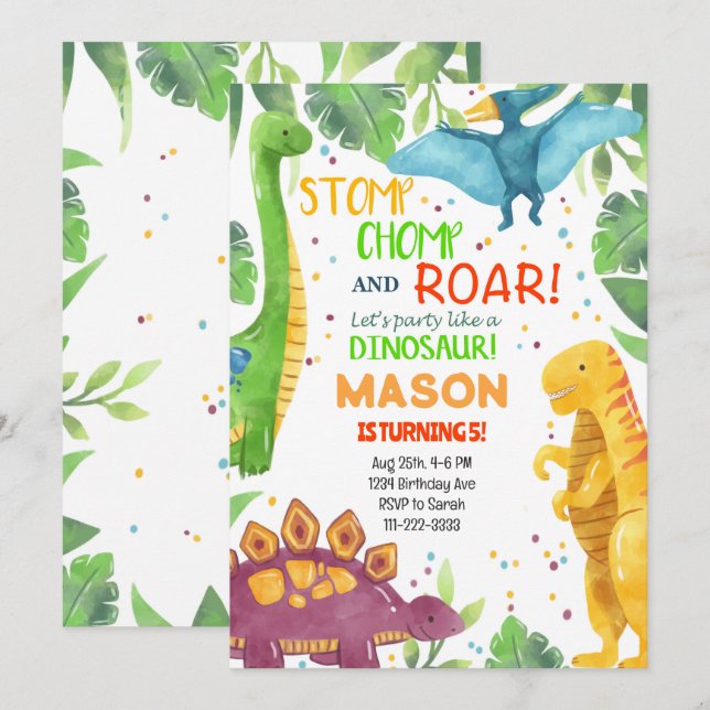 Let's Party Like A Dinosaur Birthday Invitation (Front/Back)