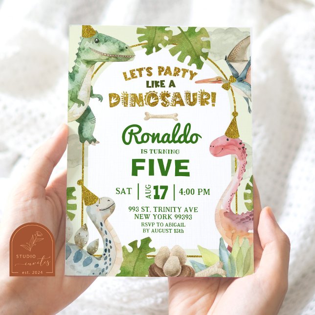 Let's Party like a Dinosaur Boy Birthday Party Invitation (Creator Uploaded)