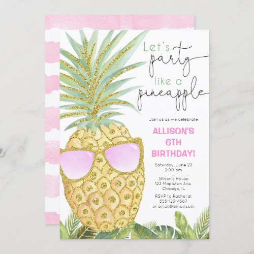 Lets Party like a pineapple girl birthday party Invitation