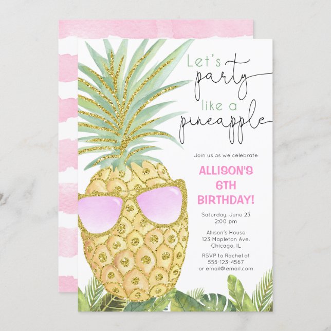 Let's Party like a pineapple girl birthday party Invitation (Front/Back)