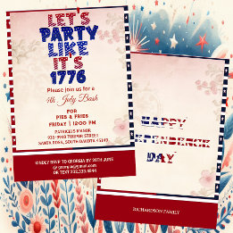 Let's Party Like It's 1776 Shabby Chic 4th July  Invitation