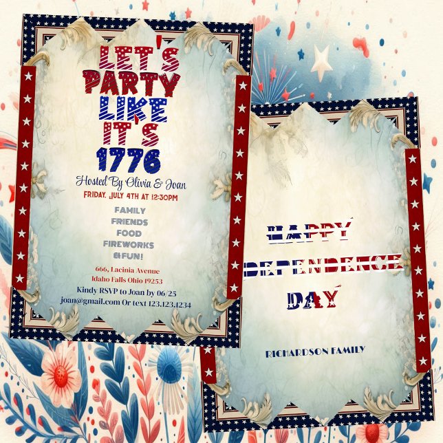 Let's Party Like It's 1776 Shabby Chic 4th Of July Invitation (Let's Party Like It's 1776 Shabby Chic 4th Of July Invitation)