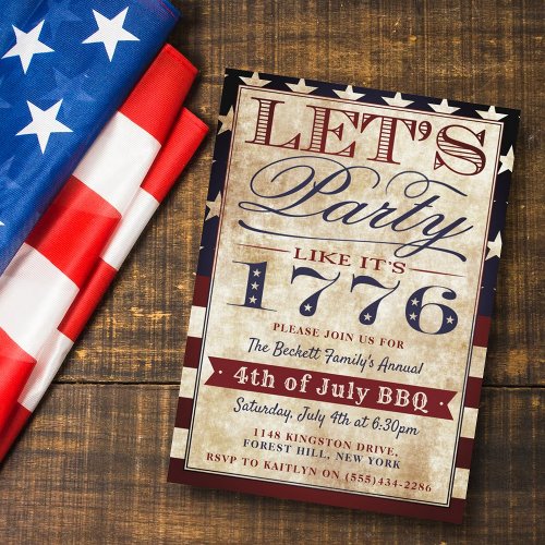 Lets Party Like Its 1776  Vintage 4th Of July Invitation