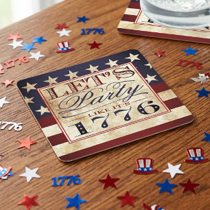Let's Party Like It's 1776 Vintage 4th Of July Square Paper Coaster