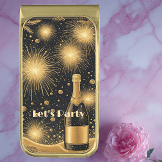 Let's Party Midnight Gold Champagne Dream New Year Gold Finish Money Clip