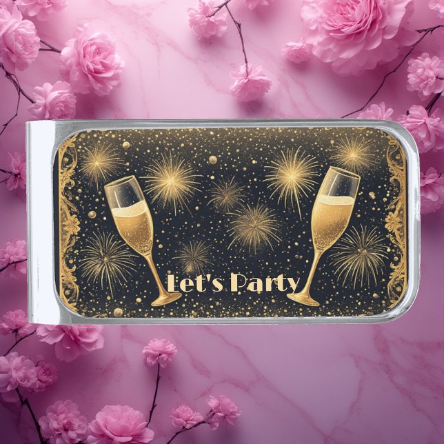Let's Party Midnight Gold Champagne Dream New Year Silver Finish Money Clip (Let's Party Midnight Gold Champagne Dream New Year Silver Finish Money Clip)