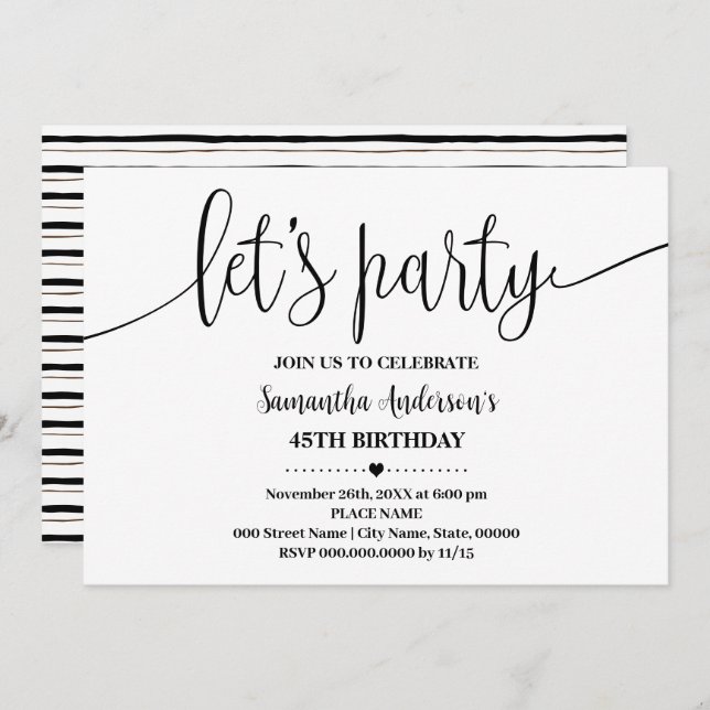 Lets Party Minimalist Any Age Birthday Invitation (Front/Back)
