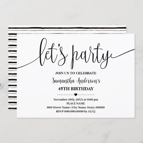 Lets Party Minimalist Any Age Birthday Invitation