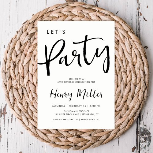 Lets Party Minimalist Birthday Celebration Invitation