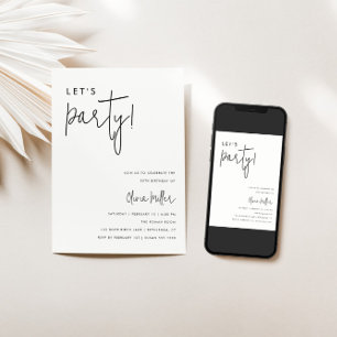 Let's Party Minimalist Birthday Invitation