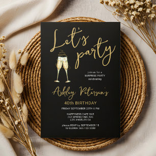 Let's party modern gold black any age birthday invitation