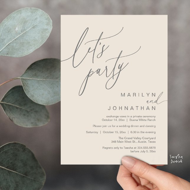 Let's Party, Modern Romantic Wedding Reception Invitation (Let's Party, Modern Romantic Wedding Reception Dinner Invitation Card in Cream Grey)