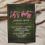Let's Party Neon Boxwood Birthday Invitation<br><div class="desc">Pink neon inspired "Let's Party" script over boxwood greenery background with custom white text.</div>