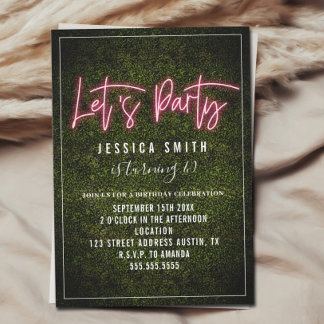 Let's Party Neon Boxwood Birthday Invitation