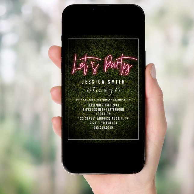 Let's Party Neon Boxwood Birthday Invitation (Front Digital)