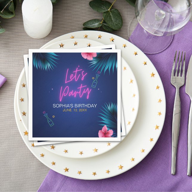 Let's Party Neon Electric Pink Birthday Woman Napkins (Creator Uploaded)