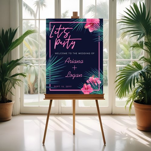 Lets Party Neon Pink Tropical Floral Palm Wedding Foam Board