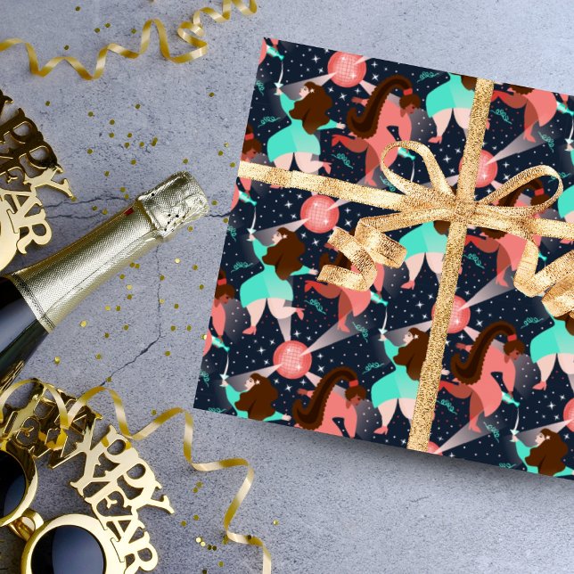 Let's Party! New Year Wrapping Paper (A fun wrapping paper with dancing girls, disco balls, stars  and .... champagne!)