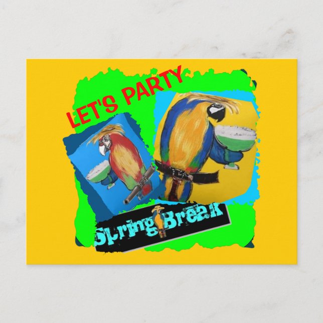 Let's Party - Parrots Invitation Postcard (Front)