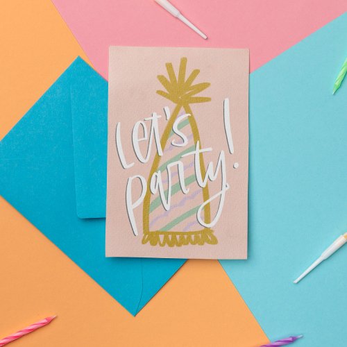 Lets Party Pastel Party Hat Birthday Card