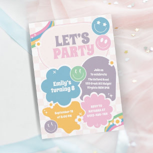 Let's Party Pastel Retro Smiles Birthday  Invitation